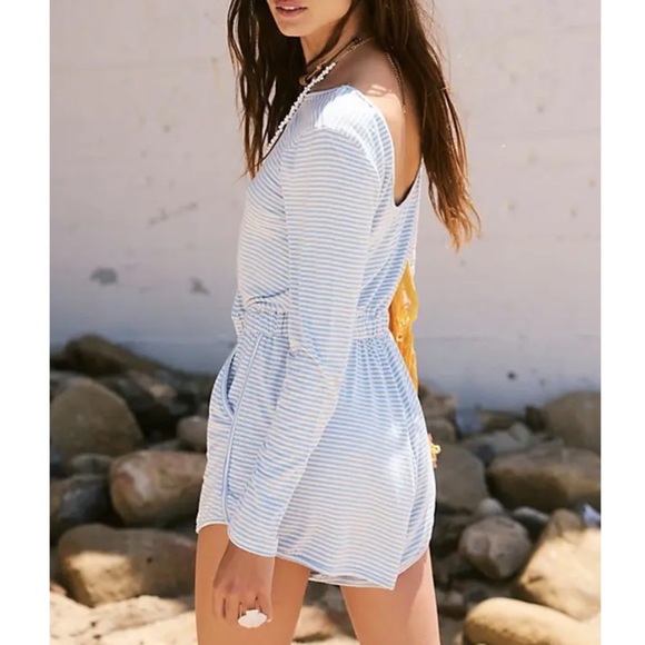Free People Beach Yvette Striped Romper Chambray - Picture 2 of 6